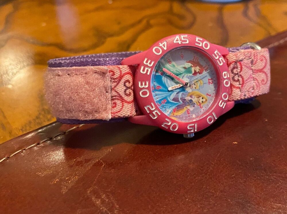 Girl's 30mm Disney Analog Watch, Canvas Band, Pink Bezel